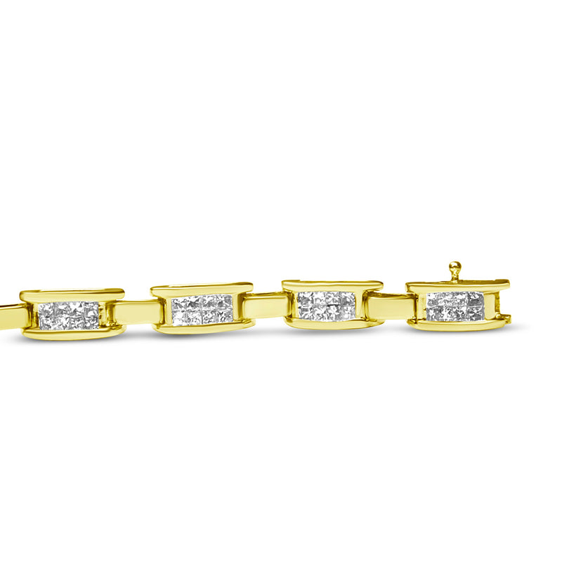 Bids.com 10K Yellow Gold 2.0 Cttw Invisible-Set Princess Cut Diamond Rectangular Link Bracelet (I-J Color, SI2-I1 Clarity) - 7" Bracelets