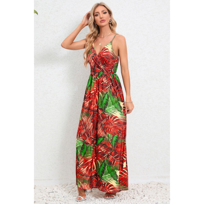 Printed Surplice Maxi Cami Dress