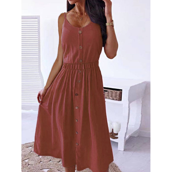 Decorative Button Spaghetti Strap Dress