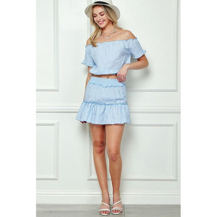 GINGHAM SEERSUCKERTOP AND SKIRT SET