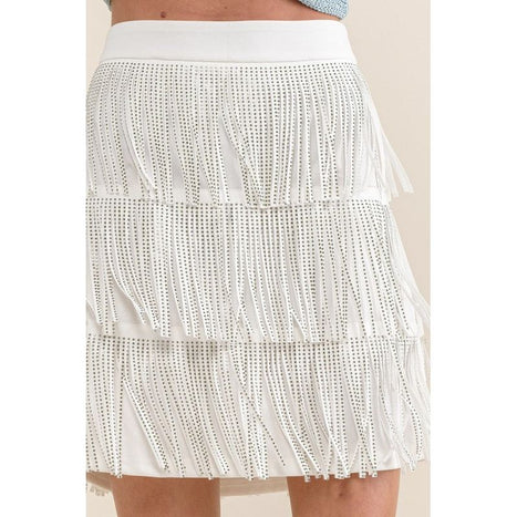 RHINESTONE SUEDE FRINGE SKIRT