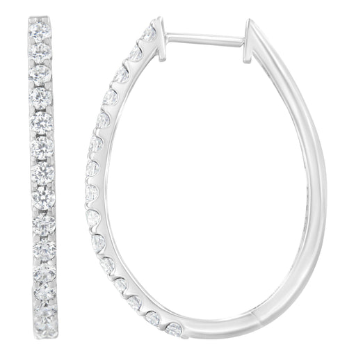 Bids.com 14K White Gold 2.0 Cttw Round Brilliant Cut Diamond Oblong Hinged Leverback Hoop Earrings (I-J Color, I1-I2 Clarity) Earrings