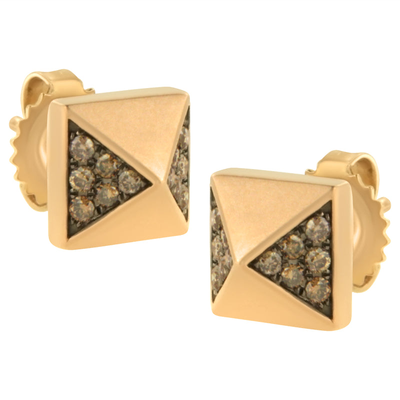 Bids.com 14K Rose Gold 1/4 Cttw Brown Diamond Pyramid Stud Earring (Brown Color, SI1-SI2 Clarity) Earrings