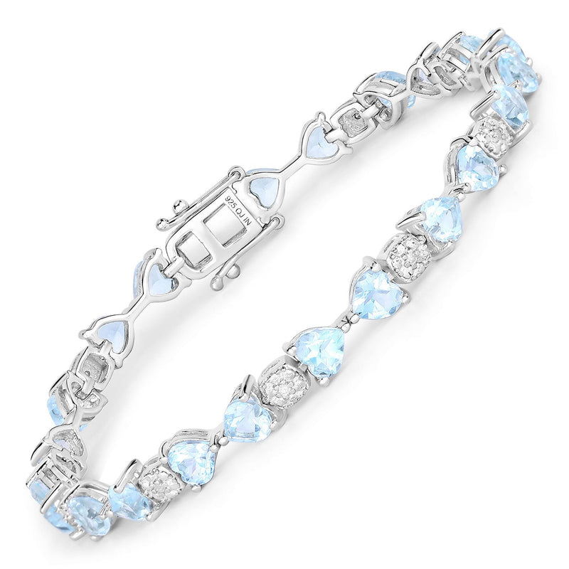Bids.com 11.10 Carat Genuine Blue Topaz and White Diamond .925 Sterling Silver Bracelet Bracelets