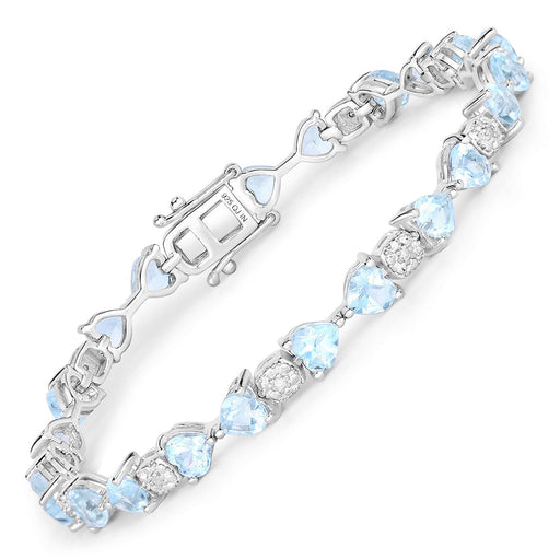 Bids.com 11.10 Carat Genuine Blue Topaz and White Diamond .925 Sterling Silver Bracelet Bracelets