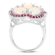 Bids.com 4.66 Carat Genuine Ethiopian Opal and Ruby .925 Sterling Silver Ring Rings