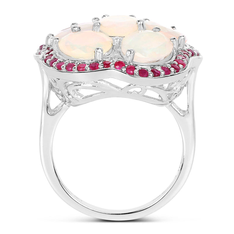 Bids.com 4.66 Carat Genuine Ethiopian Opal and Ruby .925 Sterling Silver Ring Rings