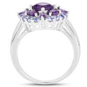 Bids.com 2.19 Carat Genuine Amethyst and Tanzanite .925 Sterling Silver Ring Rings
