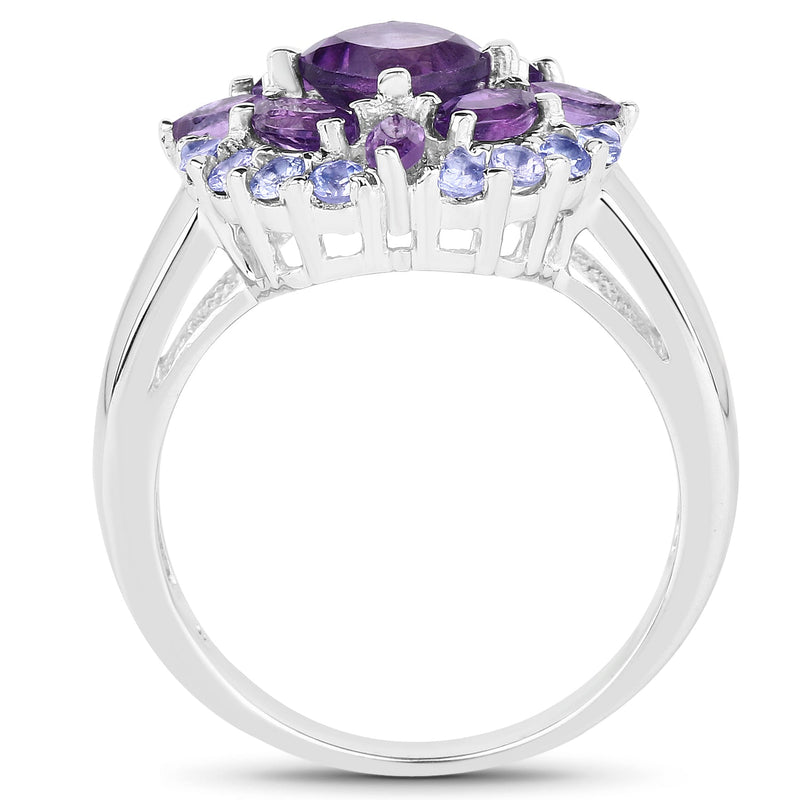 Bids.com 2.19 Carat Genuine Amethyst and Tanzanite .925 Sterling Silver Ring Rings