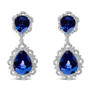 Bids.com 18K White Gold Blue Sapphire and Diamond 2.00 Cttw Diamond Halo Drop and Dangle Earring (G-H Color, SI1-SI2 Clarity) Earrings