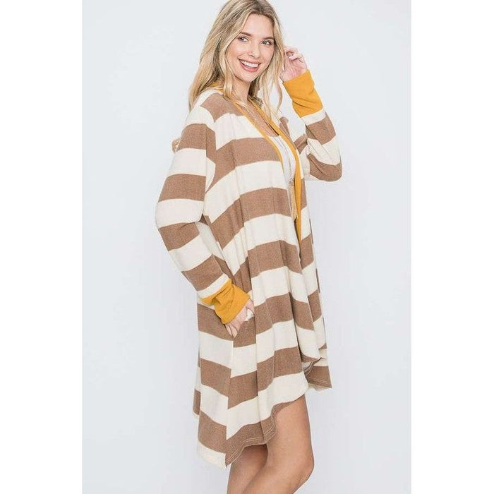 Open Front Striped Draped Cardigan