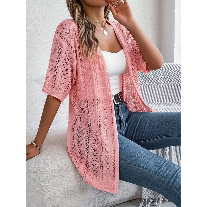 Openwork Open Front Half Sleeve Cardigan