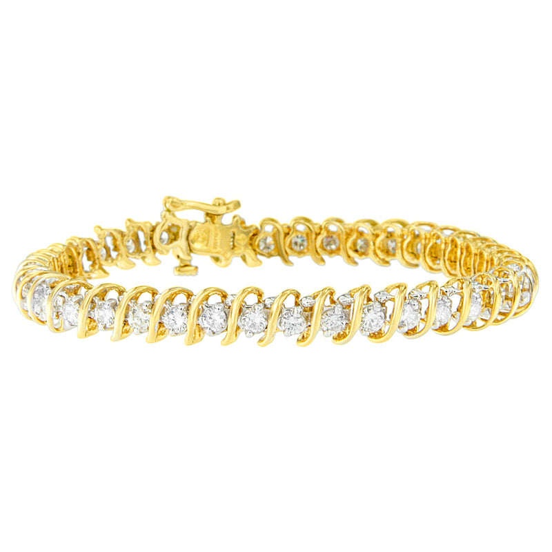 Bids.com 18K Yellow Gold 4.0 Cttw Round-Cut Diamond S-Link 7" Inch Tennis Bracelet (I-J Color, SI1-SI2 Clarity) Bracelets