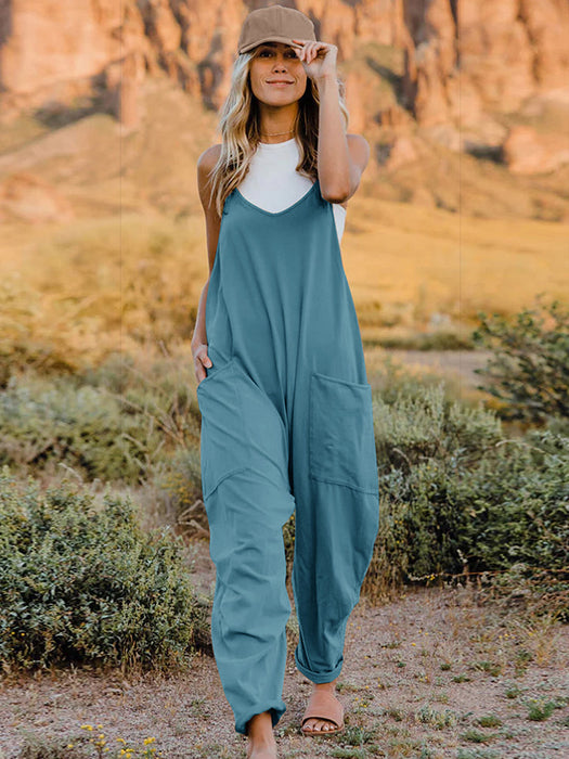 Full Size V-Neck Sleeveless Jumpsuit with Pockets