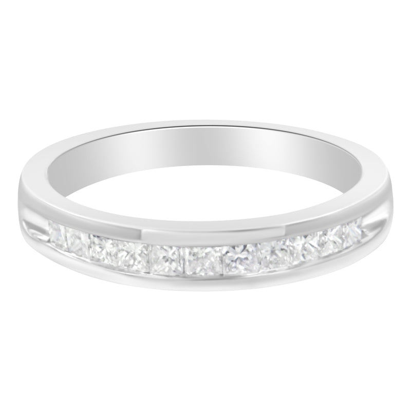 Bids.com .925 Sterling Silver 1/2 Cttw Princess-Cut Diamond Channel-Set Half-Eternity Wedding or Anniversary Band Ring (H-I Color, I2 Clarity) - Size 6 Rings