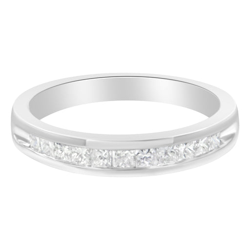 Bids.com IGI Certified 1/2 Cttw Princess Cut Diamond 18K White Gold Channel Set Half Eternity Style Wedding Band Ring (H-I Color, SI2-I1 Clarity) - Size 4-1/2 Rings White Smoke 7.25 / White.Gold,6.5 / 18k White Gold,5 / White.Gold,4.5 / White.Gold,6 / White.Gold,7 / White.Gold