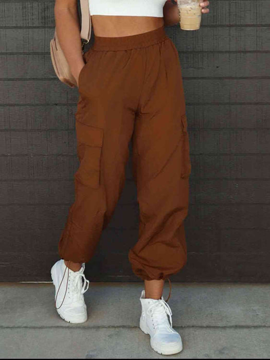 High Waist Drawstring Pants with Pockets by VYSN