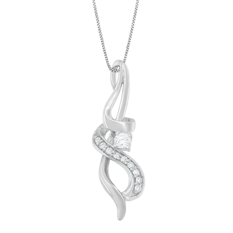 Bids.com Espira 10K White Gold 1/5 cttw Round Cut Diamond Swirl Pendant Necklace (J-K, I1-I2) Necklaces