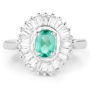 Bids.com 2.16 Carat Genuine Zambian Emerald and White Topaz .925 Sterling Silver Ring Rings