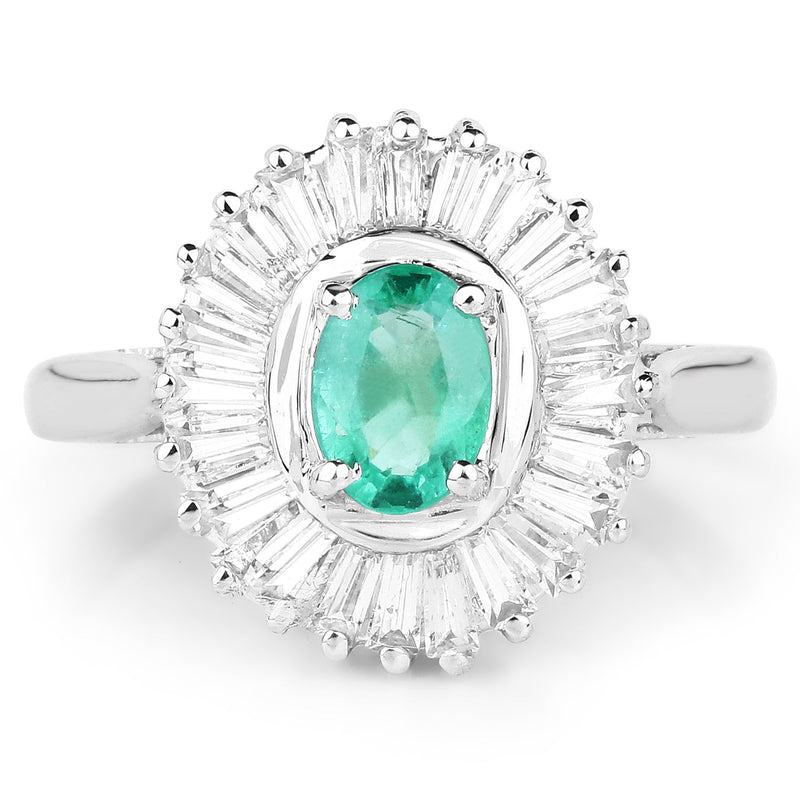 Bids.com 2.16 Carat Genuine Zambian Emerald and White Topaz .925 Sterling Silver Ring Rings