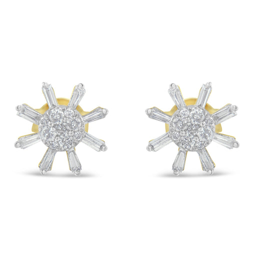 Bids.com 10k Yellow Gold Round and Baguette Diamond Stud Earring (0.50 cttw, H-I Color, I2-I3 Clarity) Earrings