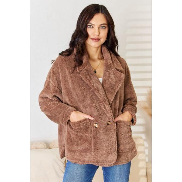 Culture Code Double Breasted Fuzzy Coat