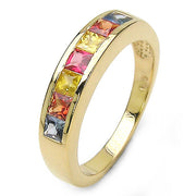 Bids.com 14K Yellow Gold Plated 1.26 Carat Genuine Multi Sapphire .925 Sterling Silver Ring Rings