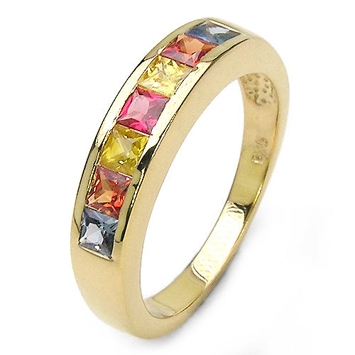 Bids.com 14K Yellow Gold Plated 1.26 Carat Genuine Multi Sapphire .925 Sterling Silver Ring Rings