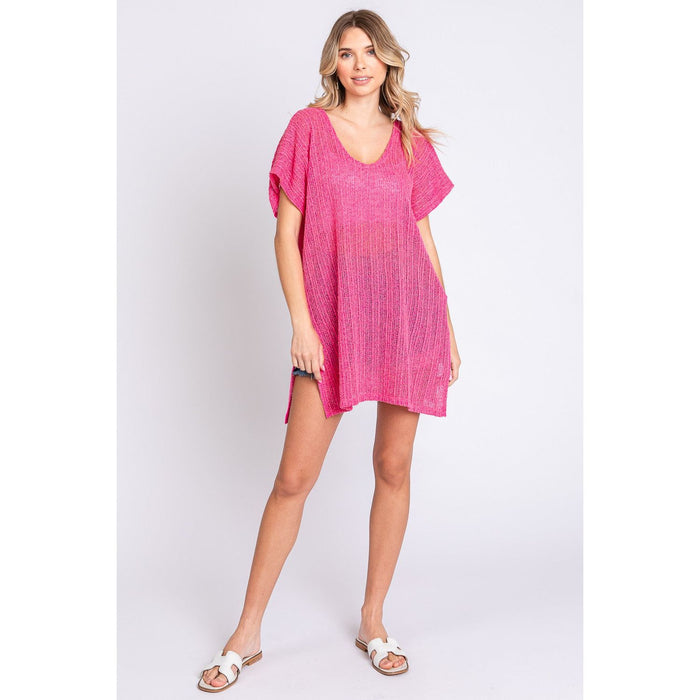 GeeGee Short Sleeve Side Slit Knit Cover Up Dress