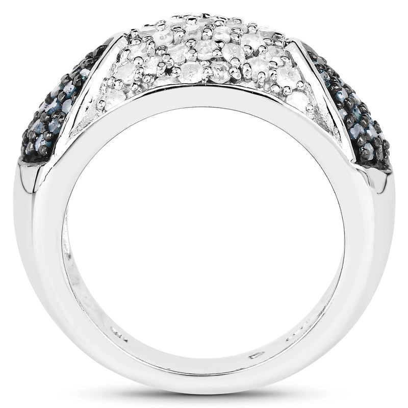 Bids.com 0.94 Carat Genuine Blue Diamond and White Diamond .925 Sterling Silver Ring Rings