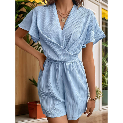 Tied V-Neck Short Sleeve Romper