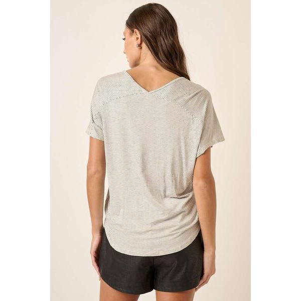 Mittoshop Striped V-Neck Short Sleeve T-Shirt