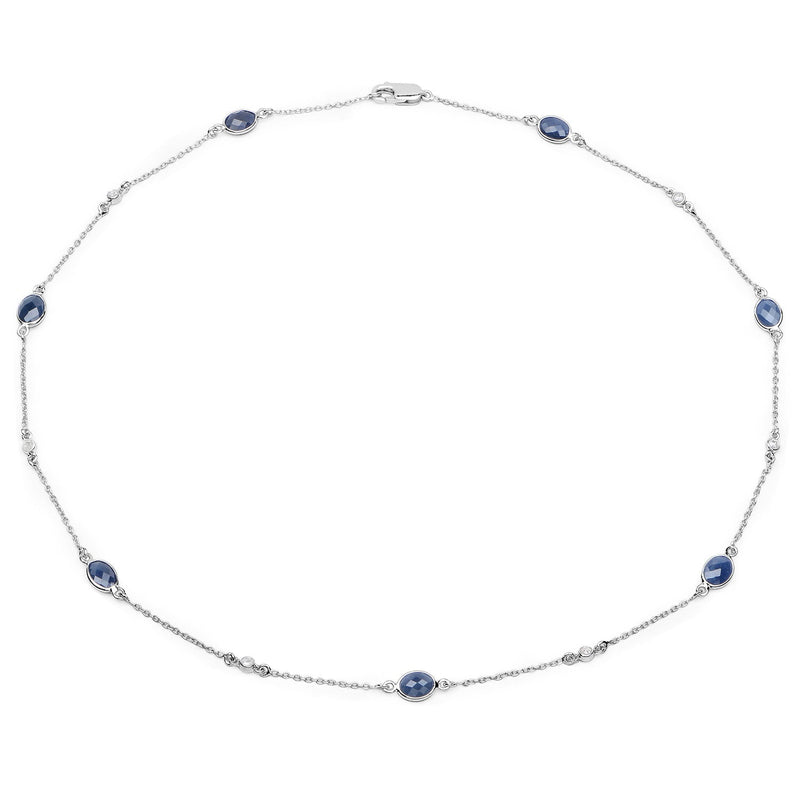 Bids.com 6.43 Carat Genuine Blue Sapphire and White Diamond .925 Sterling Silver Necklace Necklaces