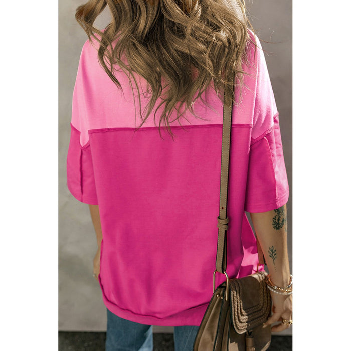 Exposed Seam Round Neck Half Sleeve T-Shirt