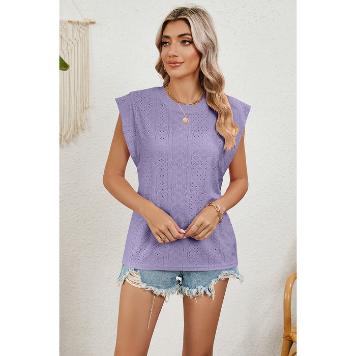 Eyelet Round Neck Tank