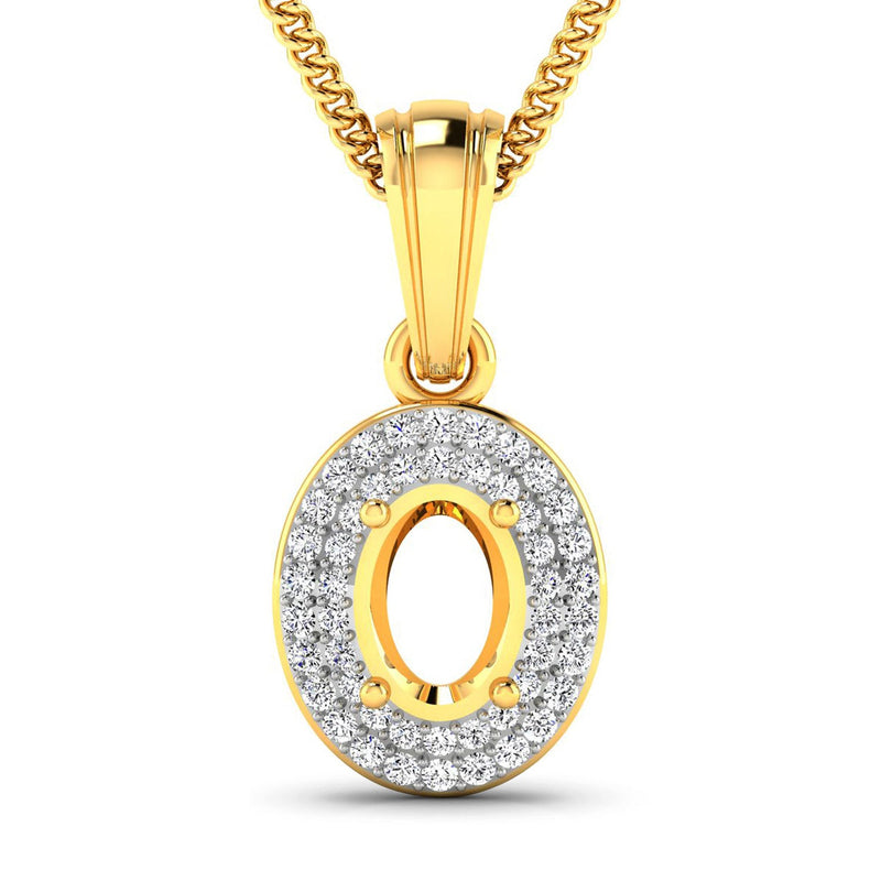 Bids.com 0.17 Carat Genuine White Diamond 14K Yellow Gold Semi Mount Pendant - holds 7x5mm Oval Gemstone Pendants
