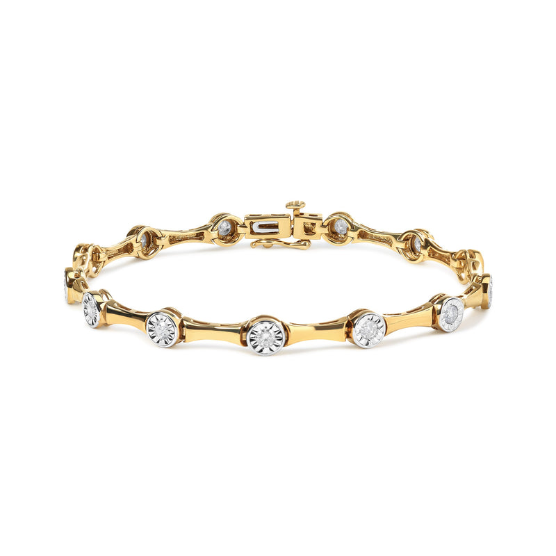 Bids.com 10K Yellow Gold Plated .925 Sterling Silver 1.0 Cttw Miracle Set Diamond Bezel Style Station Link Bracelet (H-I Color, I3 Clarity) - Size 7" Bracelets
