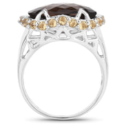 Bids.com 9.58 Carat Genuine Smoky Quartz and Citrine .925 Sterling Silver Ring Rings