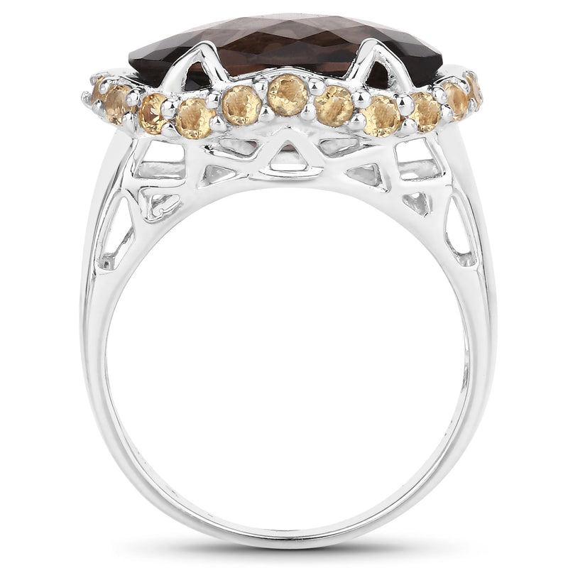 Bids.com 9.58 Carat Genuine Smoky Quartz and Citrine .925 Sterling Silver Ring Rings