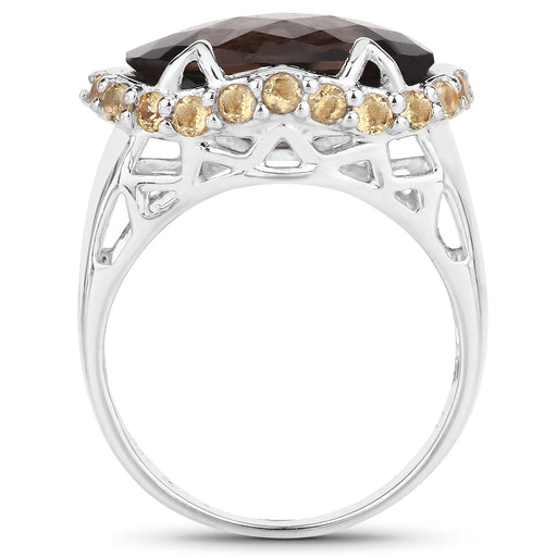 Bids.com 9.58 Carat Genuine Smoky Quartz and Citrine .925 Sterling Silver Ring Rings