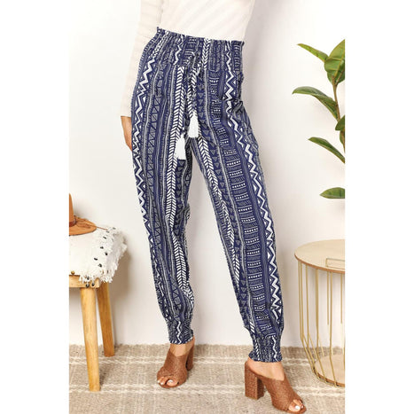 Double Take Geometric Print Tassel High-Rise Pants