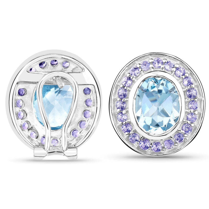 Bids.com 6.30 Carat Genuine Blue Topaz and Tanzanite .925 Sterling Silver Earrings Earrings