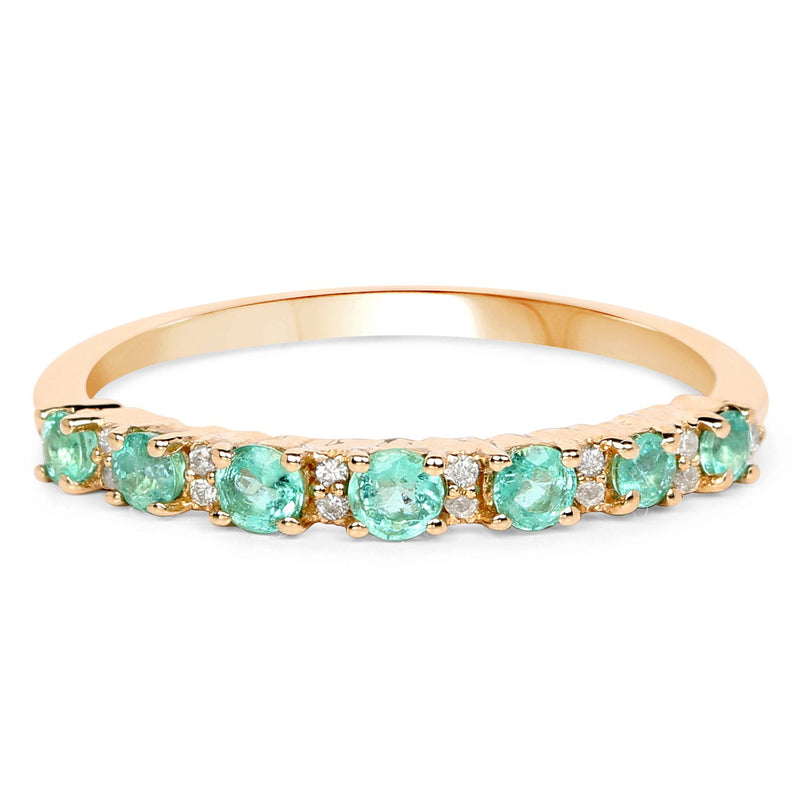 Bids.com 0.41 Carat Genuine Zambian Emerald and White Diamond 14K Yellow Gold Ring Rings