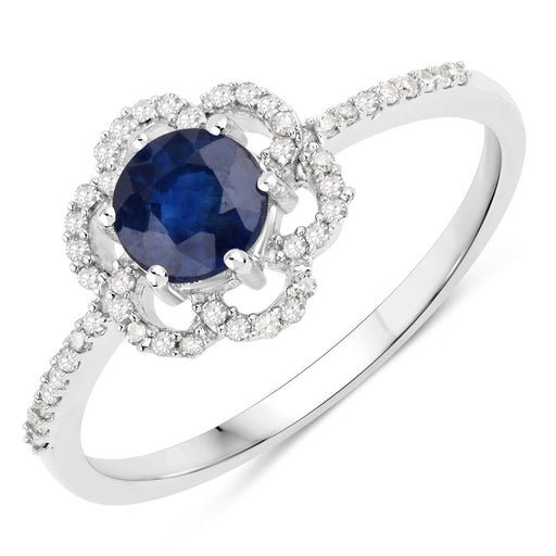 Bids.com 0.78 Carat Genuine Blue Sapphire and White Diamond 14K White Gold Ring Rings