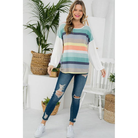 TERRY MULTI STRIPE MIXED BOXY TOP