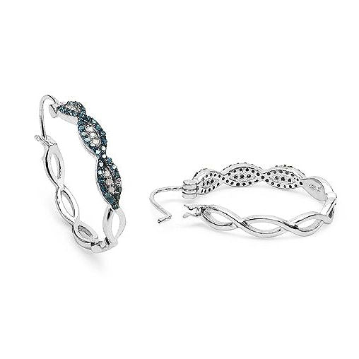 Bids.com 0.52 Carat Genuine Blue Diamond & White Diamond .925 Sterling Silver Earrings Earrings