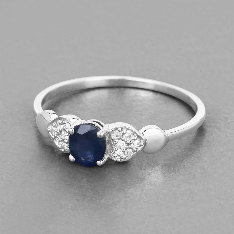 Bids.com 0.44 Carat Genuine Blue Sapphire and White Diamond 14K White Gold Ring Rings