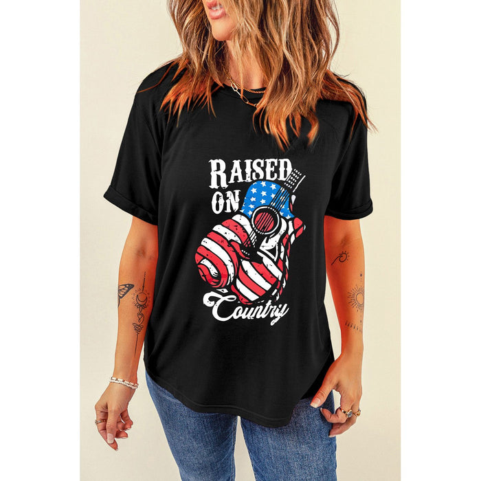 Raised on Country Round Neck T-Shirt in Black