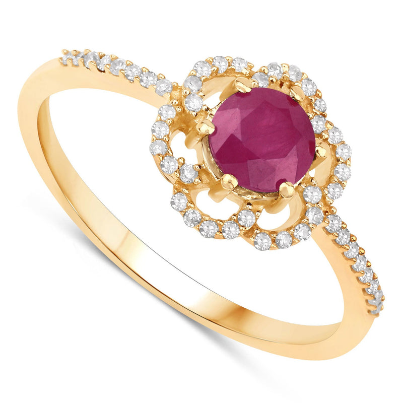 Bids.com 0.68 Carat Genuine Ruby and White Diamond 14K Yellow Gold Ring Rings
