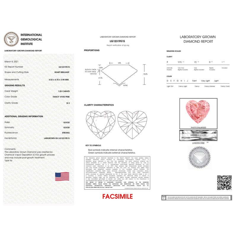 Bids.com IGI Certified 14K White Gold Martini Set 1.00 Cttw Lab Grown Pink Heart Diamond Solitaire 18" Pendant Necklace (Pink Color, SI2 Clarity) Necklaces